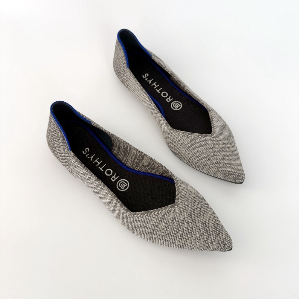 Rothy’s The Point Heather Gray Taupe Flats Pointed Toe Shoes Slip On Knit Casual